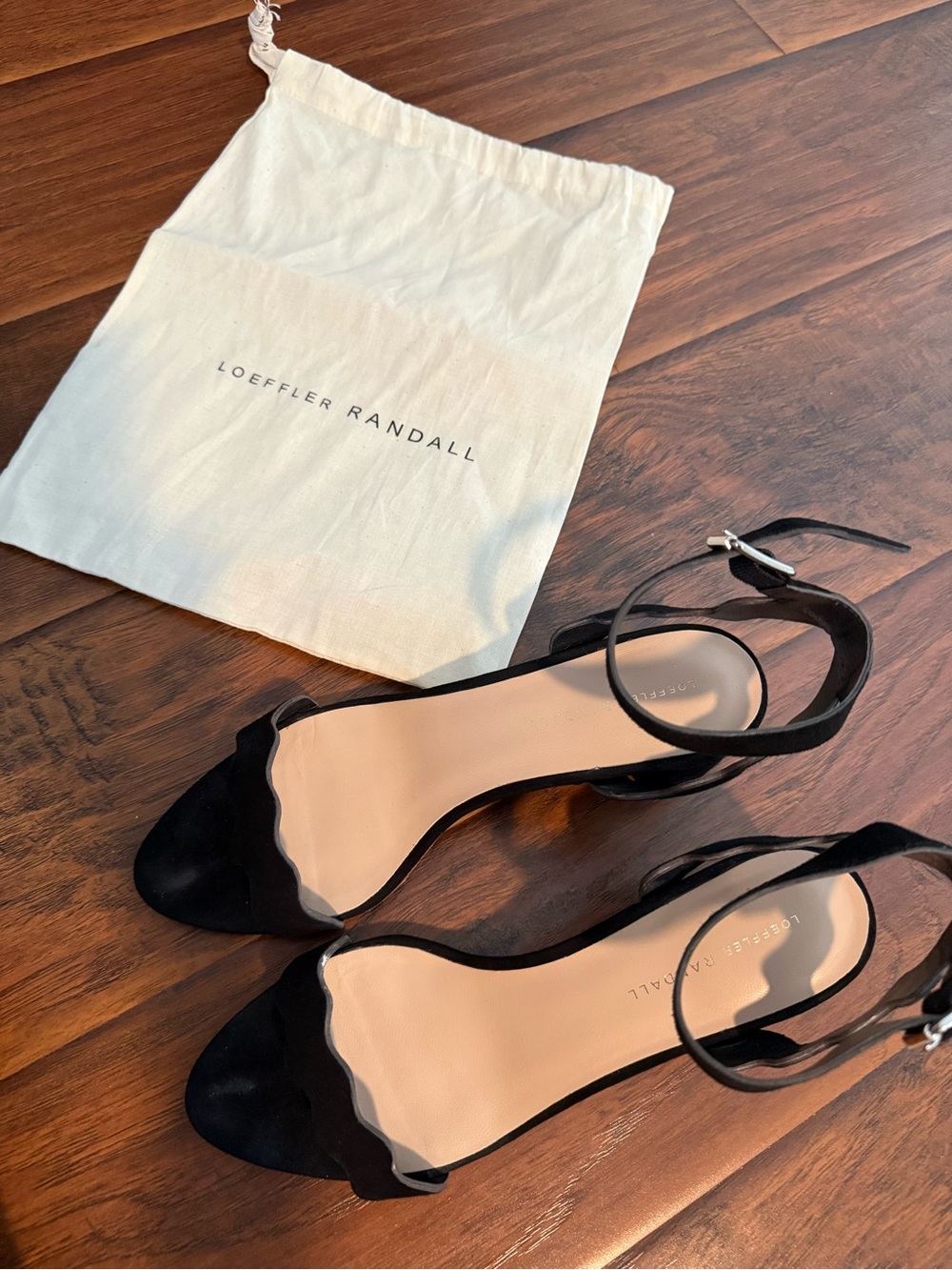 Loeffler Randall Black Scalloped Ankle-Strap Sandals